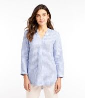 Women's Premium Washable Linen Shirt, Splitneck Tunic Long-Sleeve