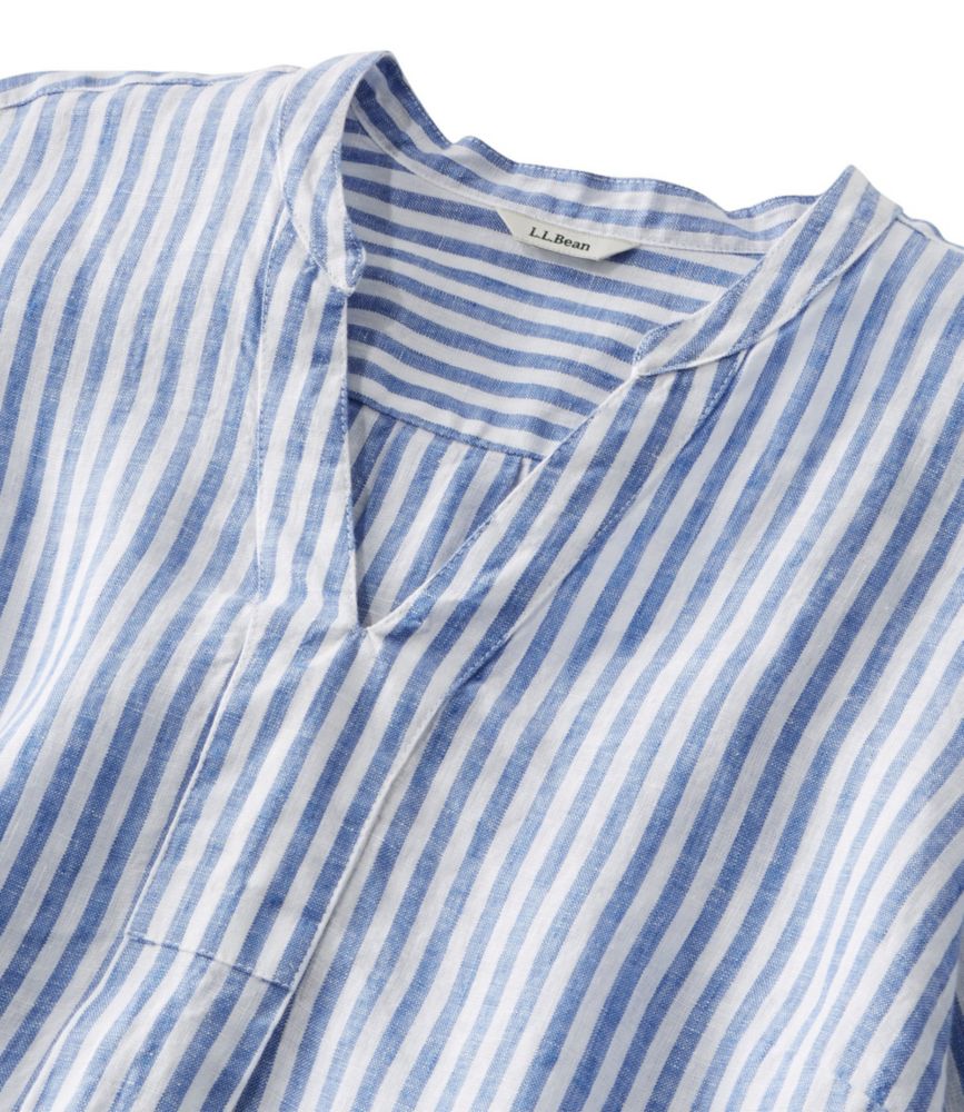L.L.Bean Women's Premium Washable Linen Shirt, Splitneck Tunic Long-Sleeve Stripe