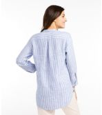 Women's Premium Washable Linen Shirt, Splitneck Tunic Long-Sleeve Stripe