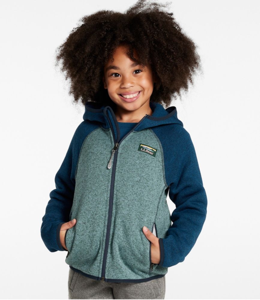 Kids' L.L.Bean's Sweater Fleece, Hooded Colorblock, Bright Navy/Cayenne, small image number 3