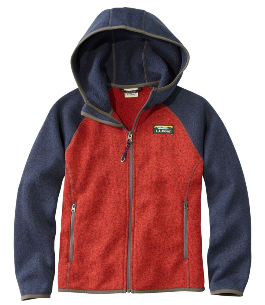 Kids' L.L.Bean's Sweater Fleece, Hooded Colorblock, Bright Navy/Cayenne, small image number 1