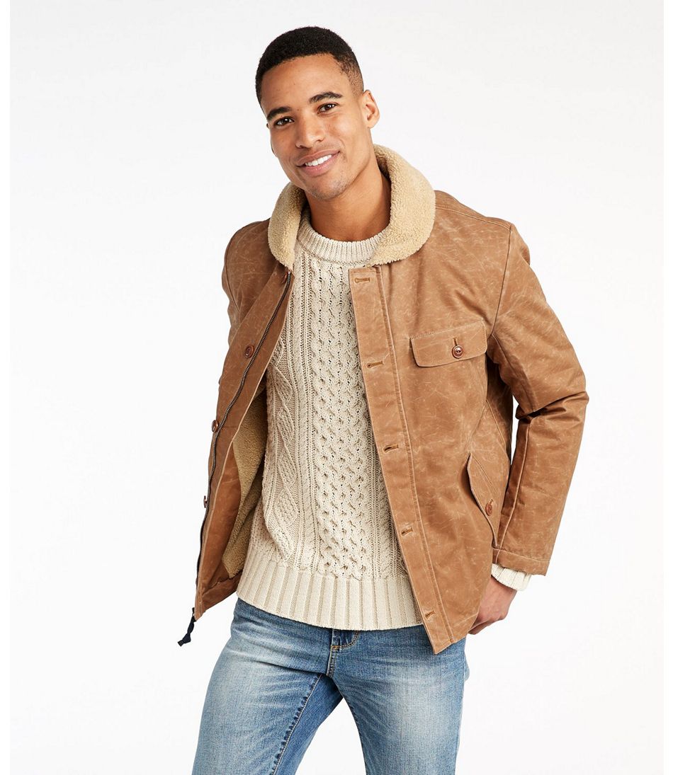 Men's Signature Sherpa-Lined Waxed Cotton Jacket, Slim Fit