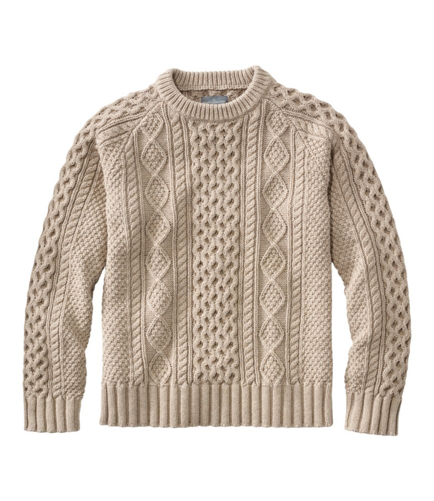 Men's Signature Cotton Fisherman Sweater, Beige, small image number 2