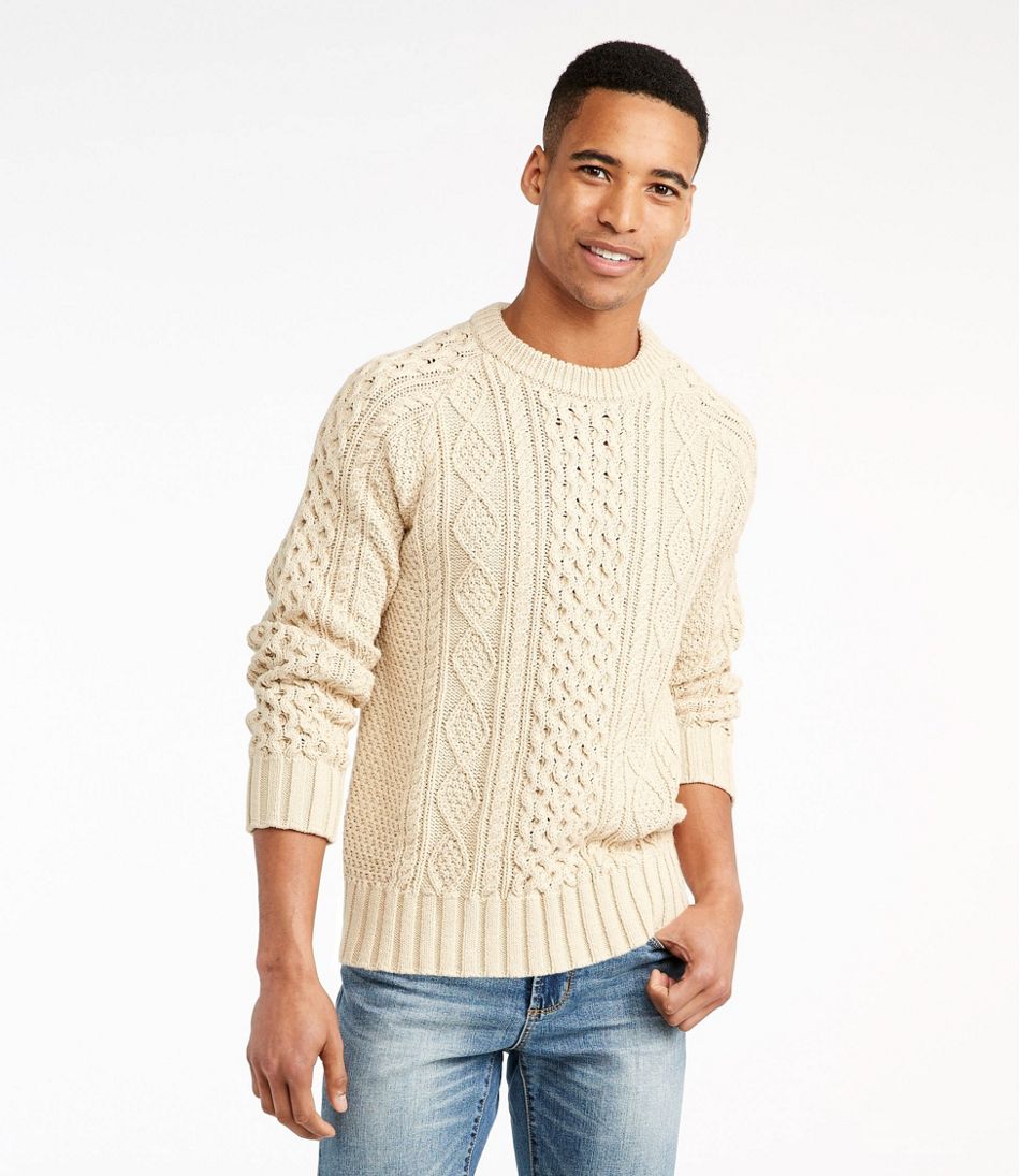 L.L. Bean Cable Knit Fisherman Sweater Beige Cream Medium Made In ...