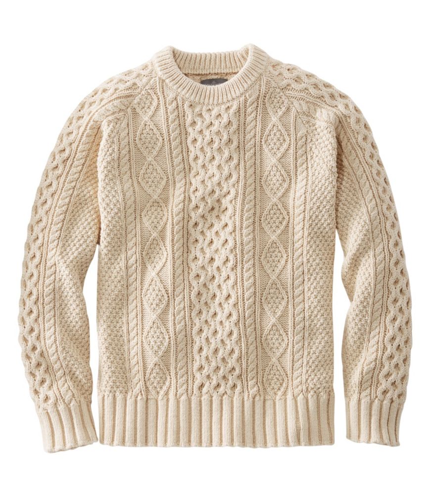 Men's Signature Cotton Fisherman Sweater, Beige, small image number 1