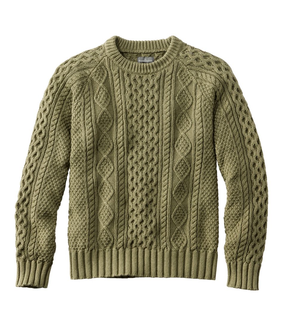 Men's Signature Cotton Fisherman Sweater Olive Gray Large, Cotton/Cotton Yarns | L.L.Bean