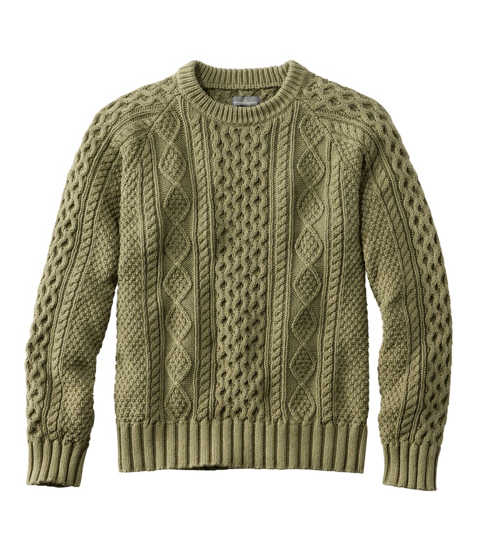 Men's Signature Cotton Fisherman Sweater Olive Gray Medium, Cotton/Cotton Yarns | L.L.Bean