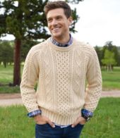 LL BEAN Signature men's chunky cable knit cotton fisherman sweater