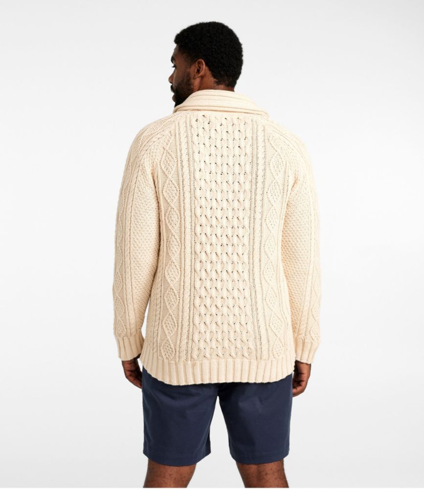 Men's Signature Cotton Fisherman Sweater, Shawl-Collar Cardigan, Beige, small image number 5