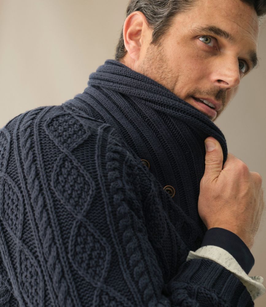 Men's Signature Cotton Fisherman Sweater, Shawl-Collar Cardigan