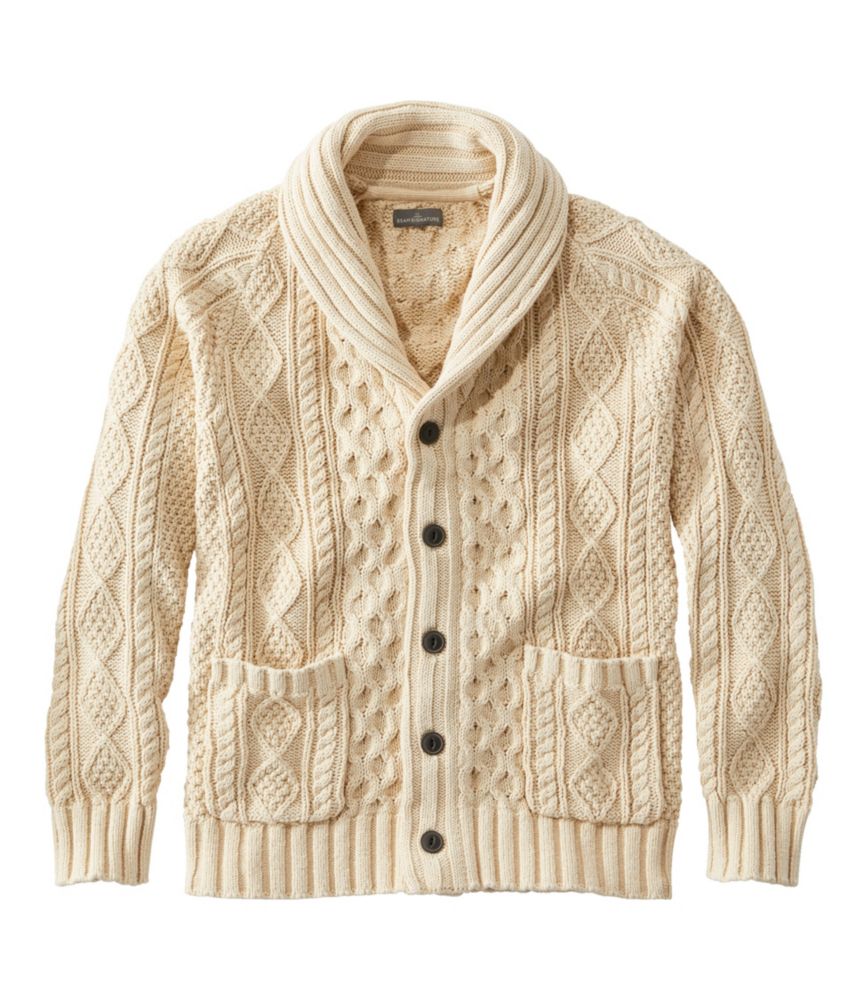 Men's Signature Cotton Fisherman Sweater, Shawl-Collar Cardigan Sweater White Extra Extra Large L.L.Bean