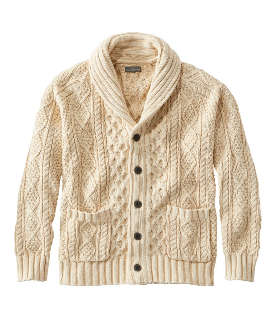 Men's Signature Cotton Fisherman Sweater, Shawl-Collar Cardigan ...