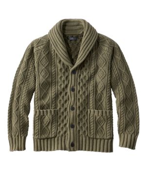 Men's Signature Cotton Fisherman Sweater, Shawl-Collar Cardigan