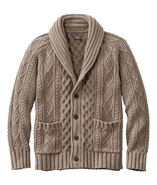 Men's Signature Cotton Fisherman Sweater, ShawlCollar Cardigan at L.L