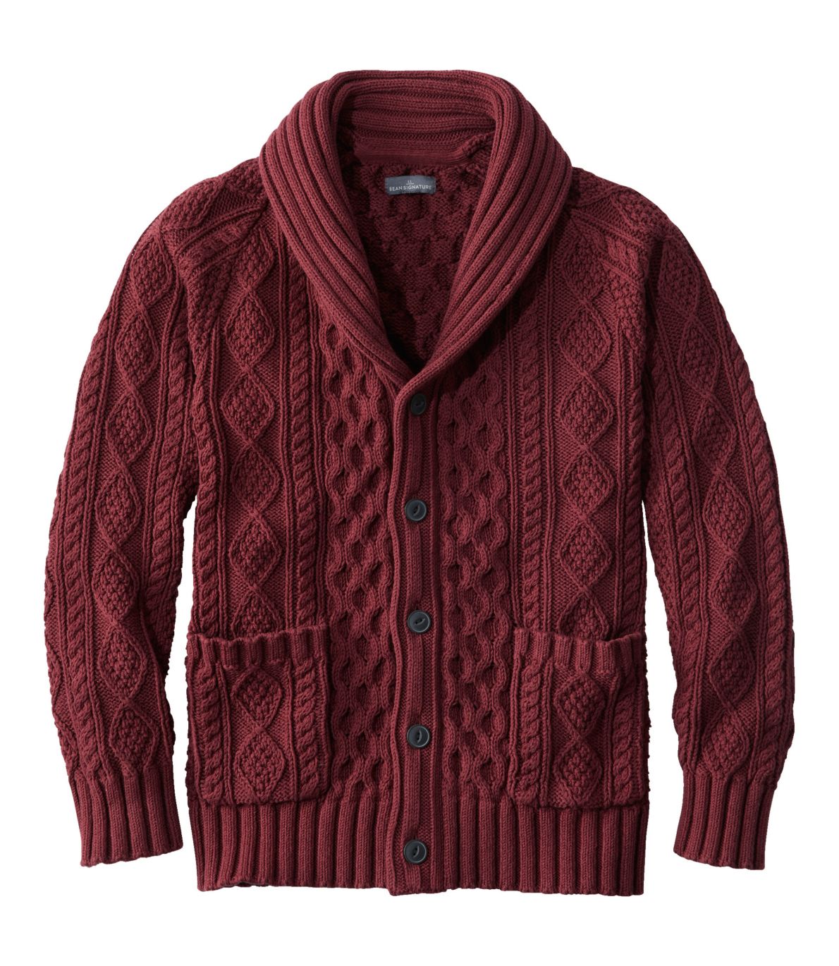 Men's Signature Cotton Fisherman Sweater, Shawl-Collar Cardigan