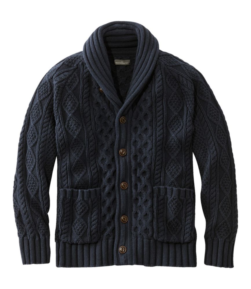 Mens Shawl Collar Cardigan Sweater Cable Knit Button Cotton Sweater with  Pockets