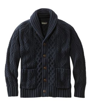 Men's Signature Cotton Fisherman Sweater, Shawl-Collar Cardigan