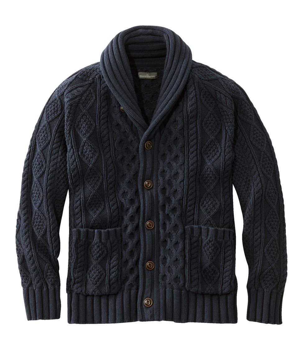 Men's Signature Cotton Fisherman Sweater, Shawl-Collar Cardigan Sweater Navy Small, Cotton/Cotton Yarns | L.L.Bean