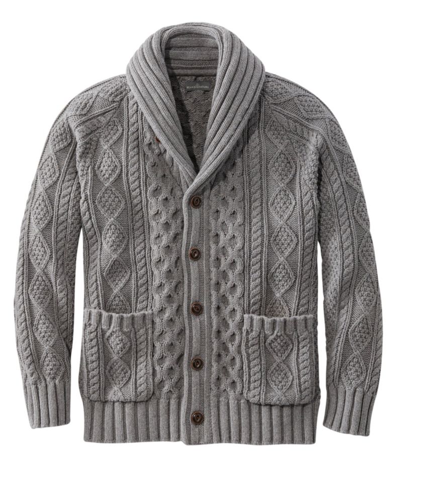 Men's Signature Cotton Fisherman Sweater, Shawl-Collar Cardigan