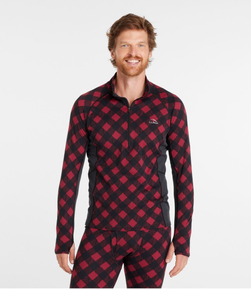 Men's L.L.Bean Midweight Base Layer, 1/4 Zip, Print, Dark Red Buffalo Plaid, small image number 2