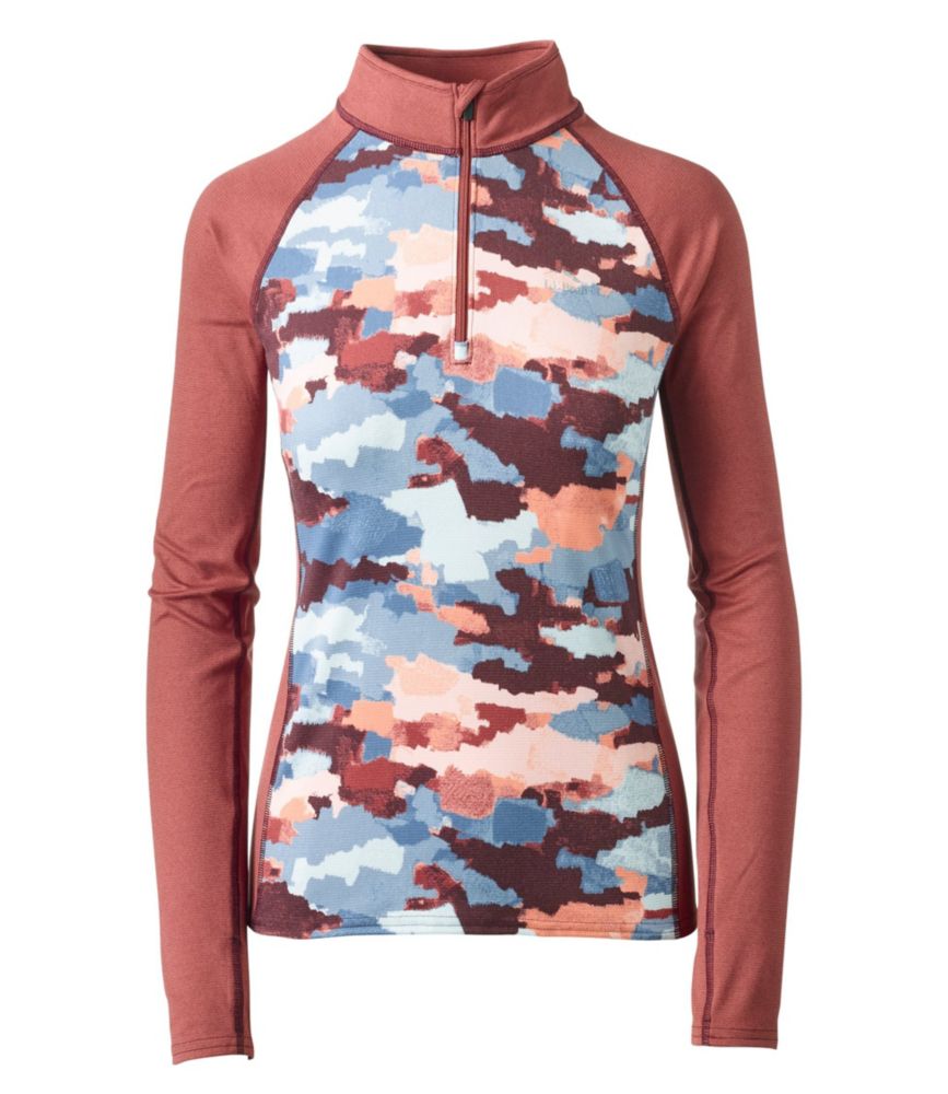 Women's L.L.Bean Midweight Base Layer, 1/4 Zip, Print, Rosewood Camo, small image number 1