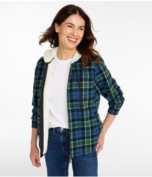 Women's Scotch Plaid Flannel Shirt, Sherpa-Lined Zip Hoodie