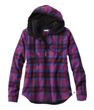 Women's Scotch Plaid Flannel Shirt, Sherpa-Lined Zip Hoodie