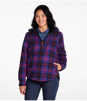 Women's Scotch Plaid Flannel Shirt, Sherpa-Lined Zip Hoodie