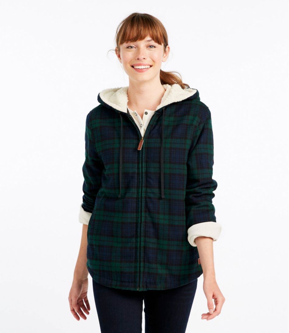 Women's Scotch Plaid Flannel Shirt, Sherpa-Lined Zip Hoodie at