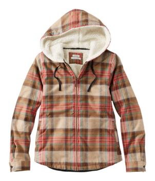 Women's Scotch Plaid Flannel Shirt, Sherpa-Lined Zip Hoodie