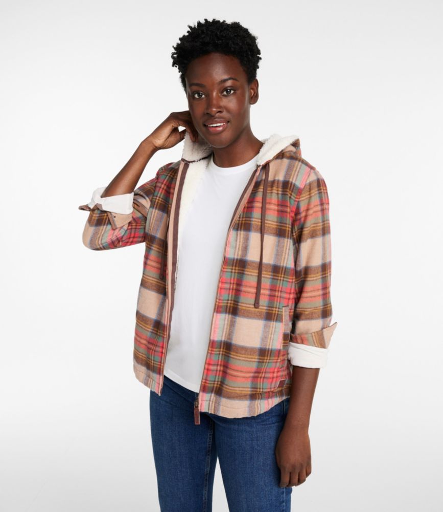 Women's Scotch Plaid Flannel Shirt, Sherpa-Lined Zip Hoodie