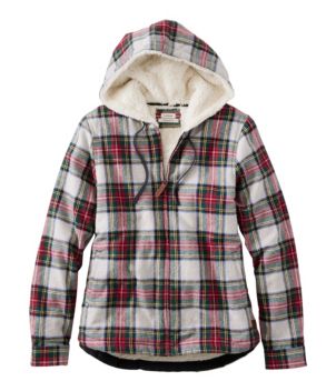 Women's Scotch Plaid Flannel Shirt, Sherpa-Lined Zip Hoodie