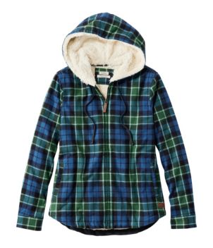 Women's Scotch Plaid Flannel Shirt, Sherpa-Lined Zip Hoodie
