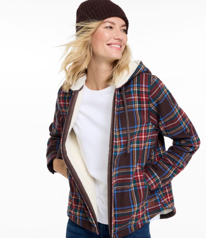 Women's Scotch Plaid Flannel Shirt, Sherpa-Lined Zip Hoodie