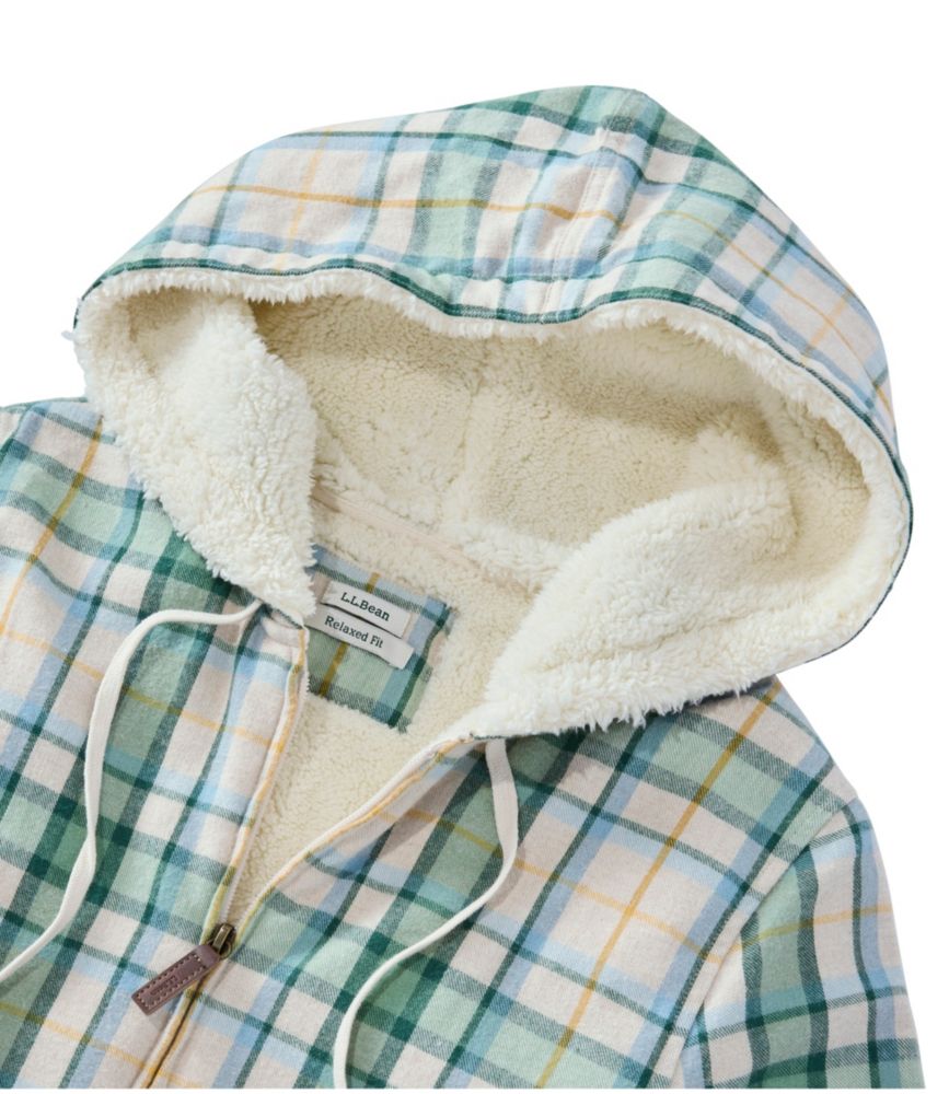 Women's Scotch Plaid Flannel Shirt, Sherpa-Lined Zip Hoodie
