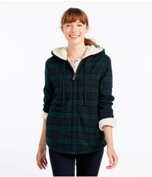 Women's Scotch Plaid Flannel Shirt, Sherpa-Lined Zip Hoodie