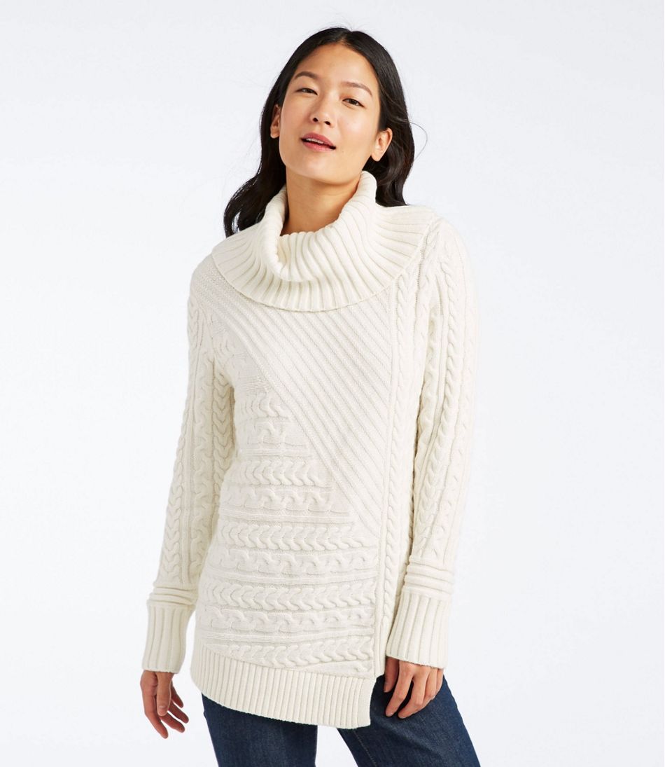 Women's Fisherman's Mixed-Stitch Sweater, Cowlneck