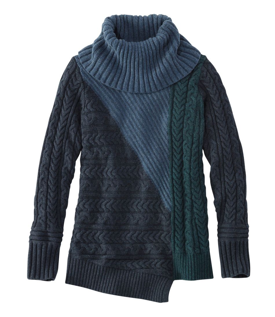 Women's Fisherman's Mixed-Stitch Sweater, Cowlneck