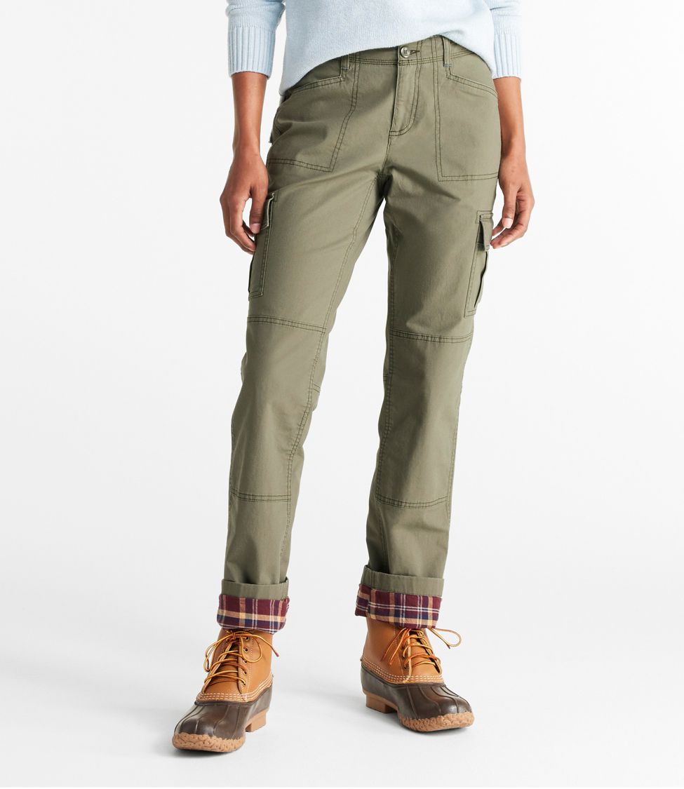 Women's Stretch Canvas Cargo Pants, Mid-Rise Straight-Leg Lined at