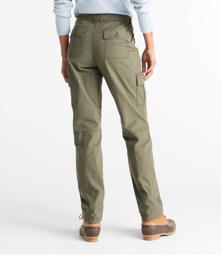 Women's Stretch Canvas Cargo Pants, Mid-Rise Straight-Leg Lined