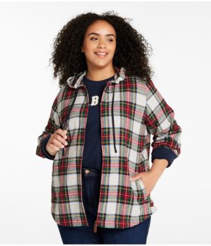 Women's Scotch Plaid Flannel Shirt, Relaxed Zip Hoodie