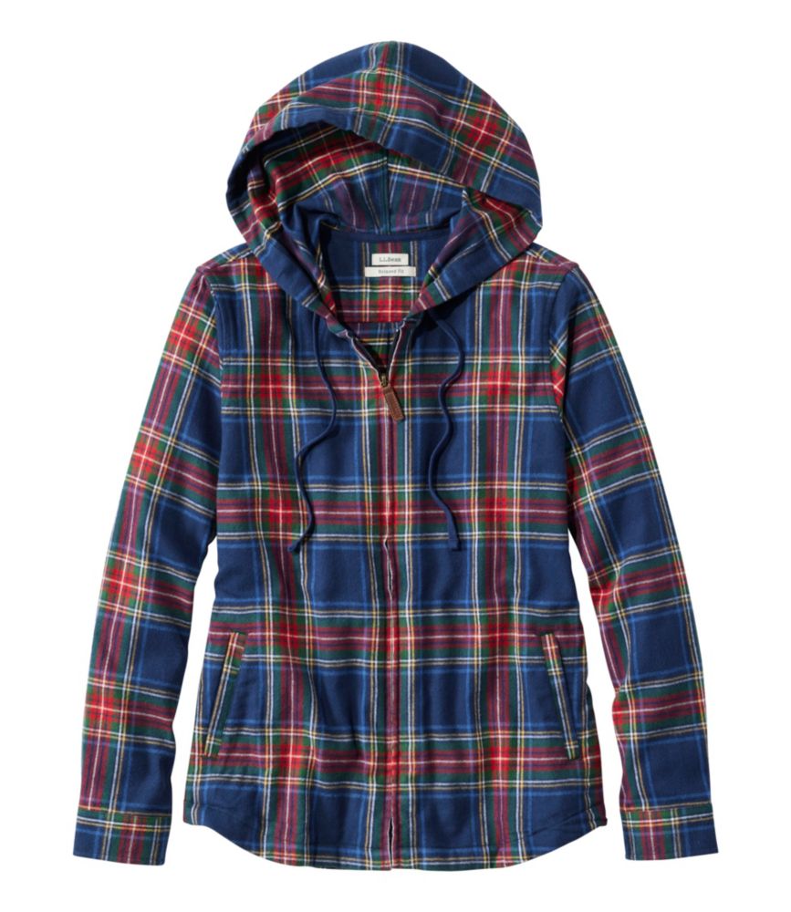 Women's Scotch Plaid Flannel Shirt, Relaxed Zip Hoodie