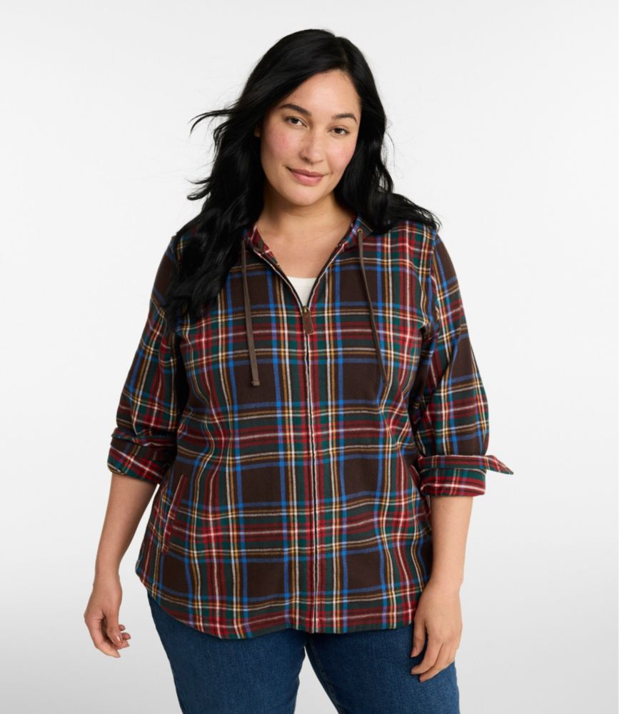 Women's Scotch Plaid Flannel Shirt, Relaxed Zip Hoodie