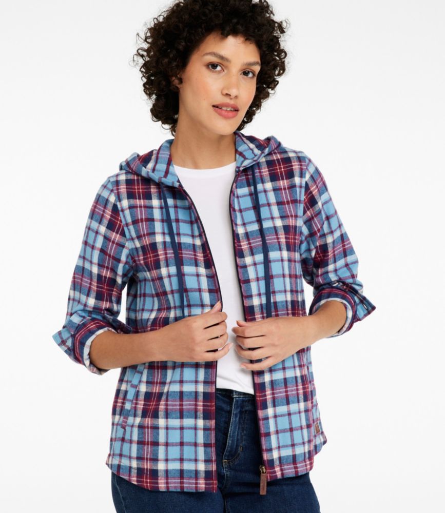 Women's Scotch Plaid Flannel Shirt, Relaxed Zip Hoodie