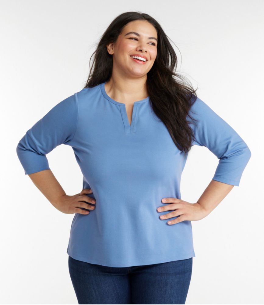 Women's L.L.Bean Tee, Three-Quarter-Sleeve Splitneck Tunic, Alpine Blue, small image number 2