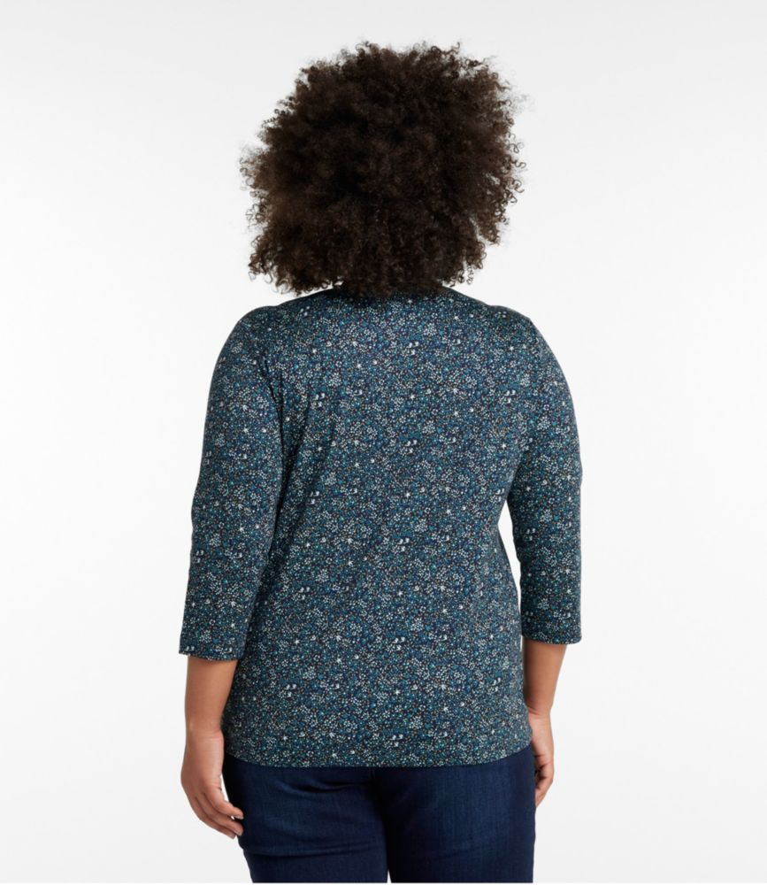 Women's Pima Cotton Tunic, Three-Quarter-Sleeve Splitneck Print, Navy Ditsy Floral, small image number 3