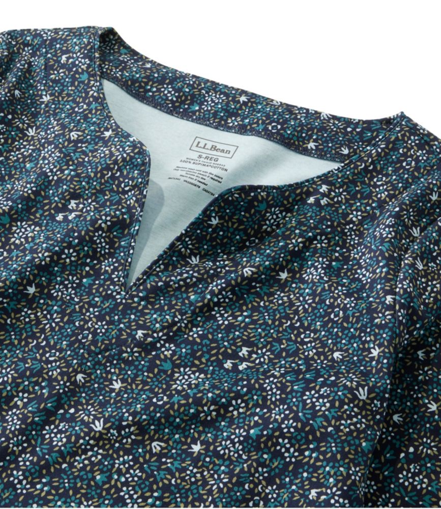 Women's Pima Cotton Tunic, Three-Quarter-Sleeve Splitneck Print, Classic Navy/Cream Dot, small image number 4