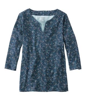 Women's Pima Cotton Tunic, Three-Quarter-Sleeve Splitneck Print