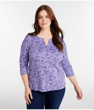 Women's Pima Cotton Tunic, Three-Quarter-Sleeve Splitneck Print