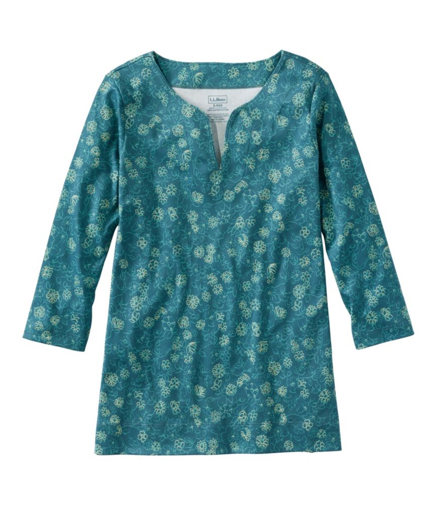 Women's Pima Cotton Tunic, Three-Quarter-Sleeve Splitneck Print